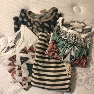 Four girls long sleeve boho style shirts